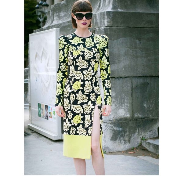 Emanuel Ungaro *NEW* Green Floral Thigh Slit Dress - Picture 1 of 16